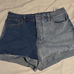 Blue Jean Two Toned Shorts High Cuffed